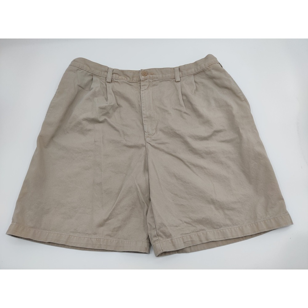 Saddlebred Mens 40 Tan Khaki Pleated Chino Shorts 100%‎ Cotton Twill  Classic